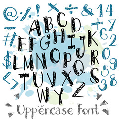 Black blue alphabet uppercase letters.Hand drawn written with a
