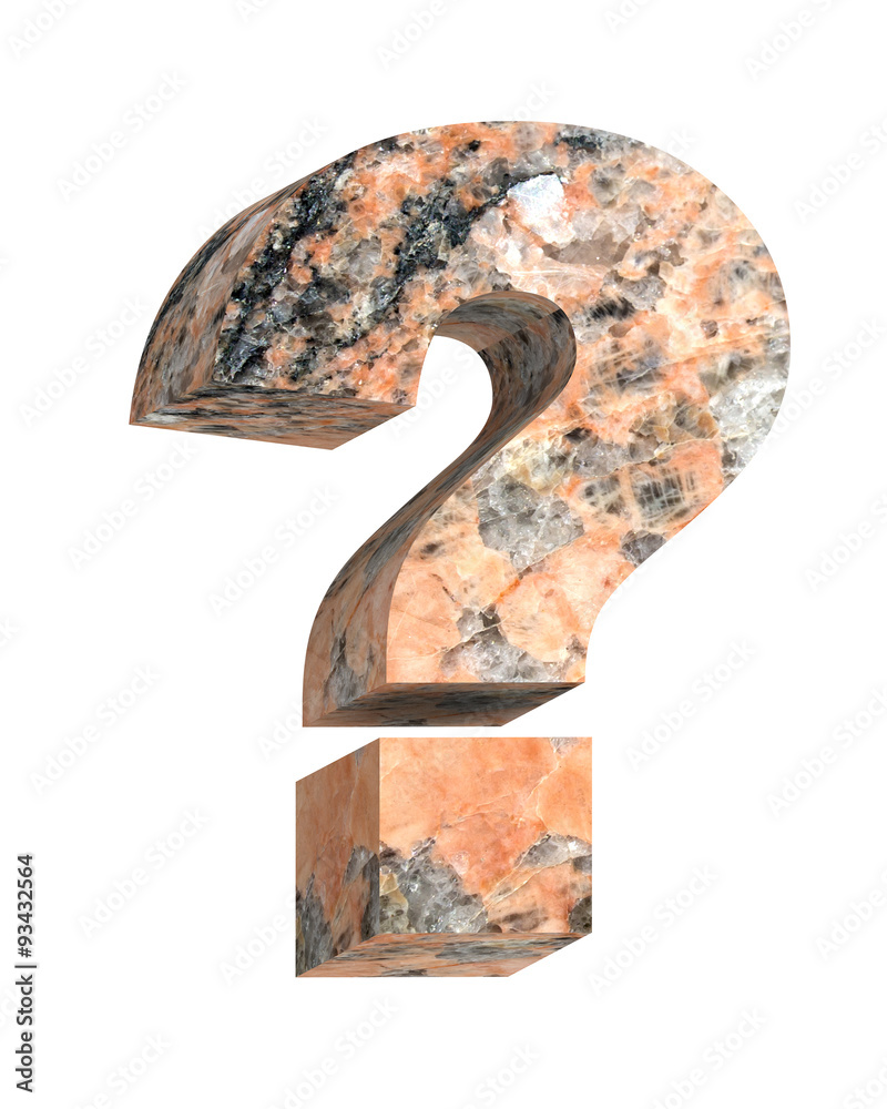Fototapete question mark from granite alphabet set isolated over white. computer generated 3d photo rendering.