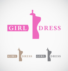 Dressmaker's shop and store logo design. Suitable for woman and girl dress shop, dressmaker, fashion store. Vector illustration