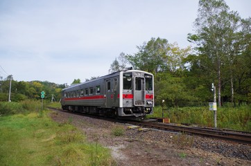 Naklejka premium 山間部を走るディーゼルカー