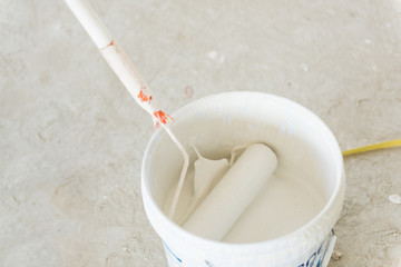 paint tank and paint roller viewed from above