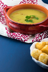 Split pea soup with smoked bacon,.