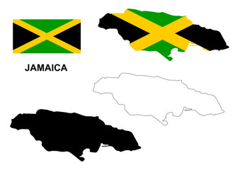 Jamaica map vector, Jamaica flag vector, isolated Jamaica