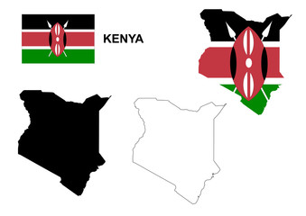 Kenya map vector, Kenya flag vector, isolated Kenya
