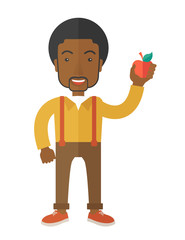 Man holding apple.