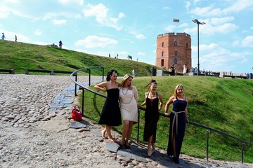 Beautiful girls in Vilnius town Gediminas castle hill
