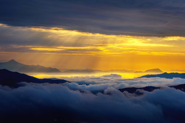 Seoraksan mountains is covered by morning fog and sunrise in Seo