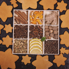 Various spices (for gingerbread or mulled wine)