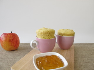 Mug cake milk roll from microwave with apple jelly