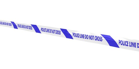 Blue and White Police Line Do Not Cross Tape Line at Angle