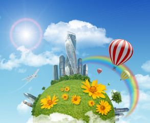 Obraz na płótnie Canvas Balloon with earth and city