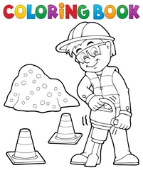 Cercles muraux Pour enfants Coloring book construction worker 3
