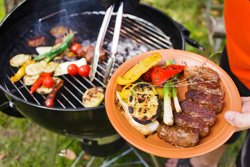 grilled kebab and vegetables