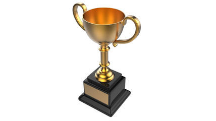 Gold cup trophy award for winner on white background