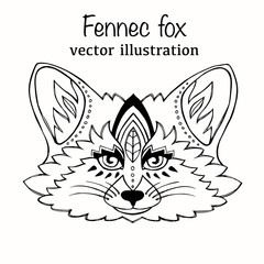 Hand Drawn vector illustration fennec fox isolated on white background. Vintage sketch for tattoo design. Animal art collection. 