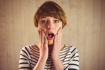 Attractive short hair woman surprised