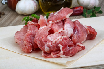 Raw pork meat pieces