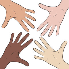 Illustration with hands of people of different nationalities