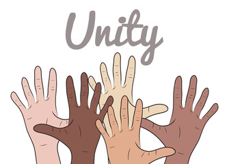 Illustration with hands of people of different nationalities on