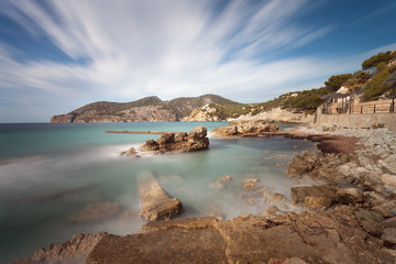 Fototapeta na wymiar The beautiful Camp de Mar resort in Mallorca, Spain, 15 miles west of Palma.