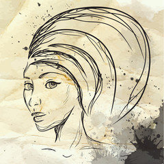 Fashion ink Illustration of a girl with a turban  