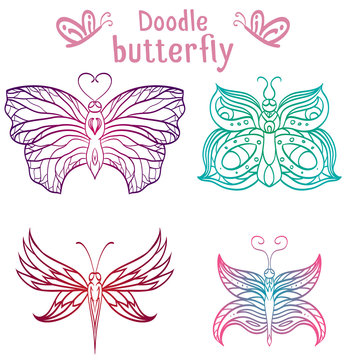 Set of hand-drawn doodle butterfly for your creativity