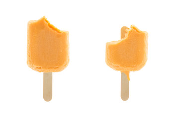 bitten tea milk popsicle isolated on white background