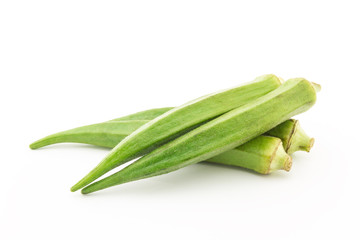 Okra or ladies fingers on white background