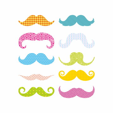 Set of color mustaches