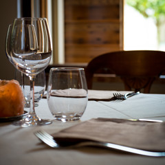 Empty glasses set in restaurant