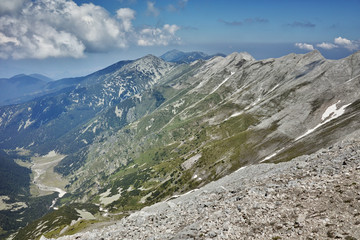 Fototapeta na wymiar Panorama from Vihren Peak to Banski Suhodol Peak and Koncheto, Pirin Mountain, Bulgaria