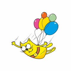 Cat flying on balloons