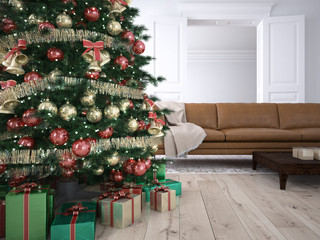 Christmas living room. 3d rendering