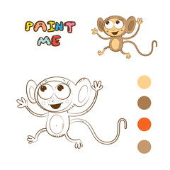 Coloring book with cartoon monkey. Vector image.