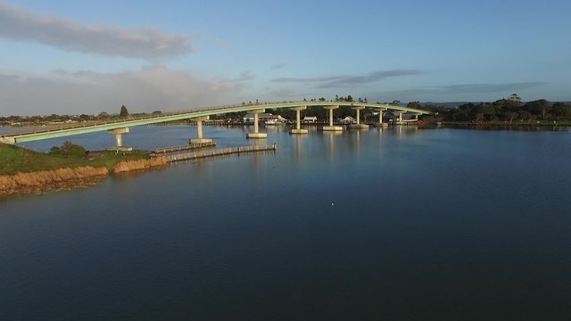 Aerial footage elevated view of hindmarsh island bridge goolwa south australia. River Murray. Famous for secret womans business aboriginal issues. Wharf, oscar w steam boat south Australian holidays