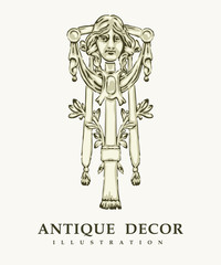 Classical antique decor with female portrait.