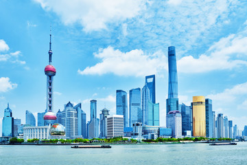Obraz premium Szanghaj, widok wieżowców na miasto.