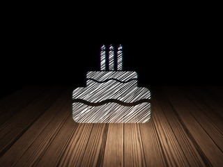 Entertainment, concept: Cake in grunge dark room