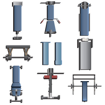 Fitness Equipment Top View Set 2 For Interior ,vector Illustration