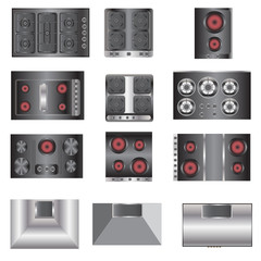 kitchen equipment, Electric stove top view set 4 for interior , vector illustration