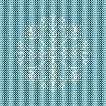 Abstract Christmas Card Knitted Snowflake Turquoise/White