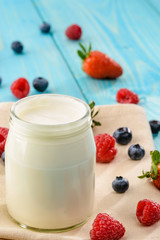 Healthy breakfast. Yogurt with berries, selective focus
