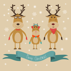 Obraz na płótnie Canvas Reindeer family merry christmas banner vector. illustration EPS1