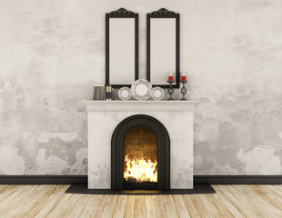 Fototapety  Vintage room with fireplace