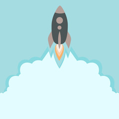 Flat rocket icon. Startup concept. Project development.