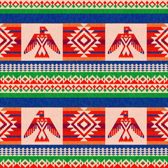 Colorful ethnic pattern with stilized eagle - 93453325