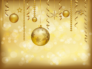 goldene Weihnachten Grußkarte mit festlicher Dekoration 
