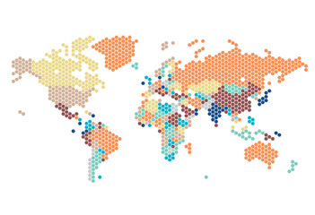 Dotted World map of hexagonal dots