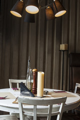 table set up in restaurant interior,shalow deepth of field