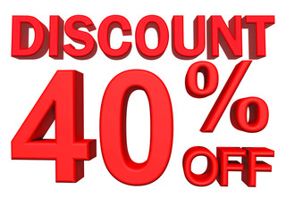 3d illustration - discount  40 percent sign 